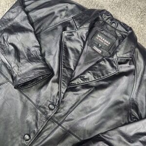Wilsons Leather Jacket Mens Medium Black Thinsulate Button Coat‎ Blazer Lapel